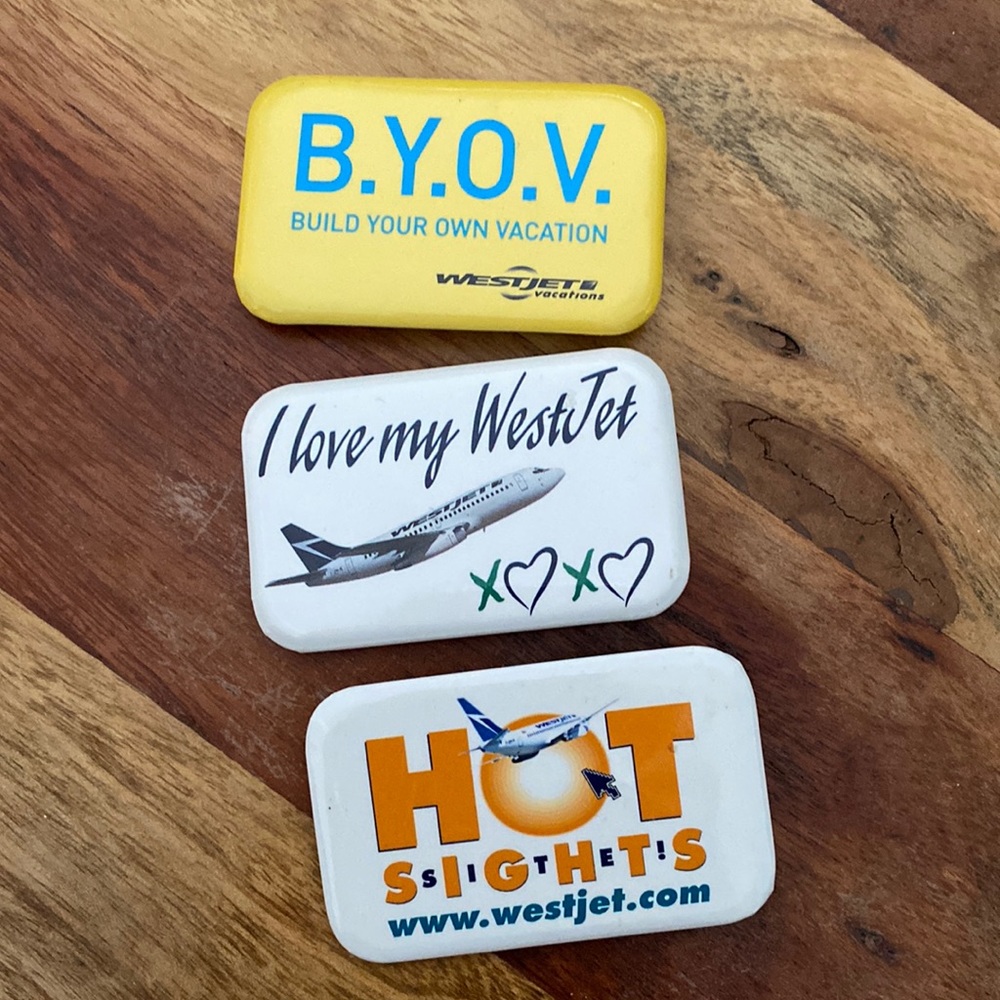 WESTJET AIRLINES button-style pins set of 3